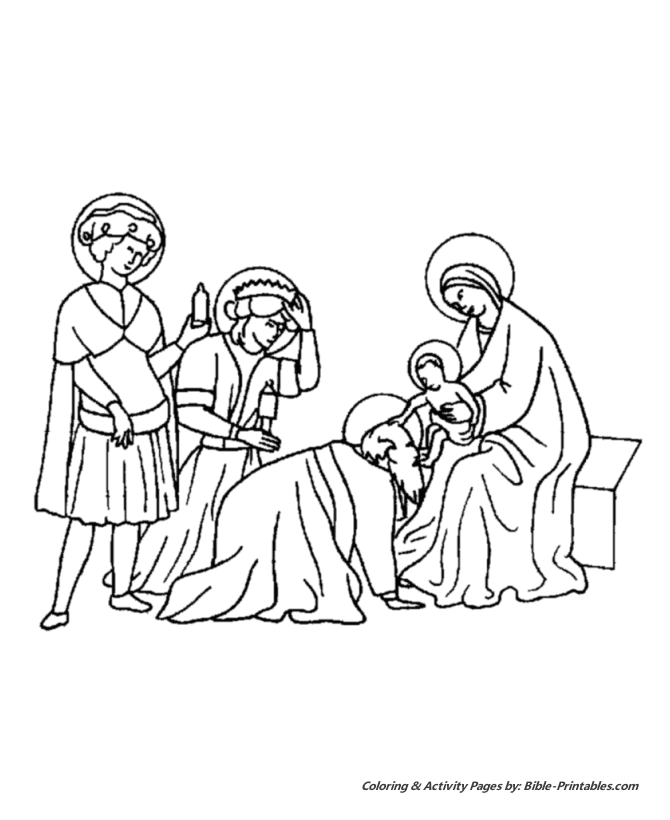 The Christmas Story Coloring Pages - Wise Men with Jesus