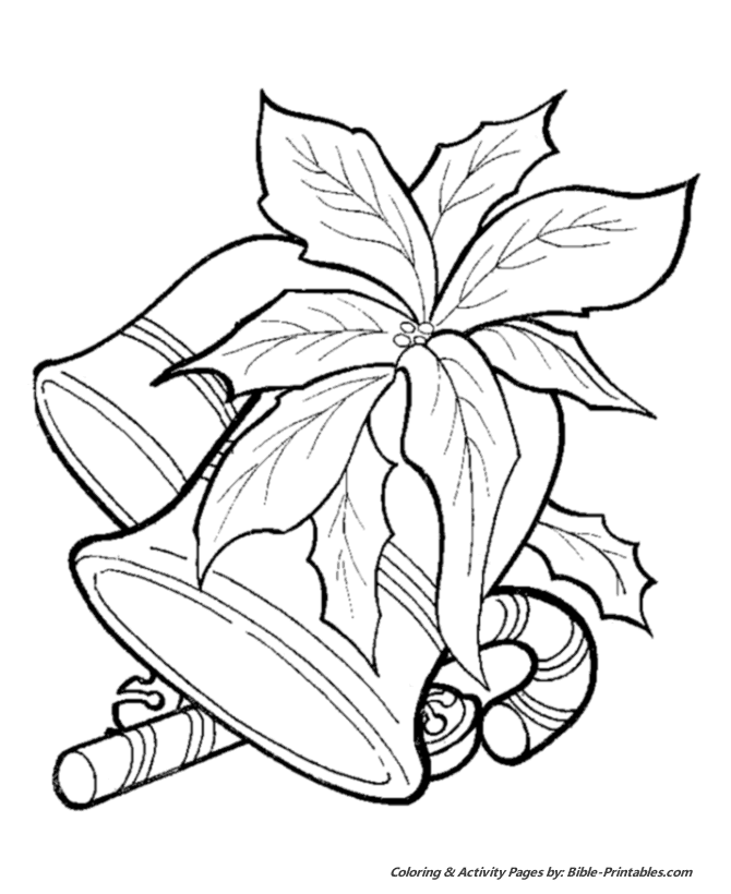 Christmas Scenes Coloring Pages - Christmas Bells and Candy Cane