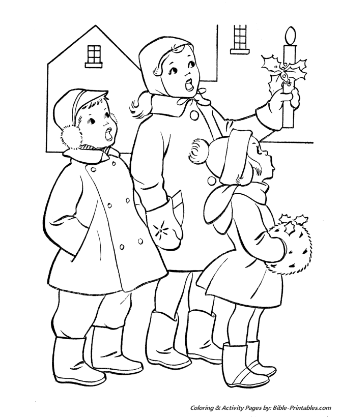 Christmas Scenes Coloring Pages - Kids Christmas Caroling