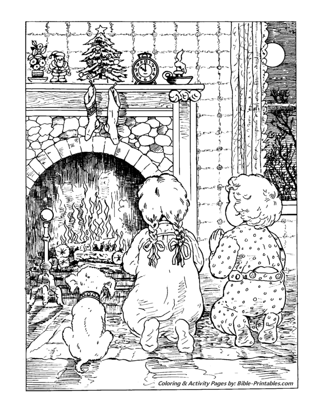 Classic Christmas Coloring Pages Bedtime prayers by the fireside
