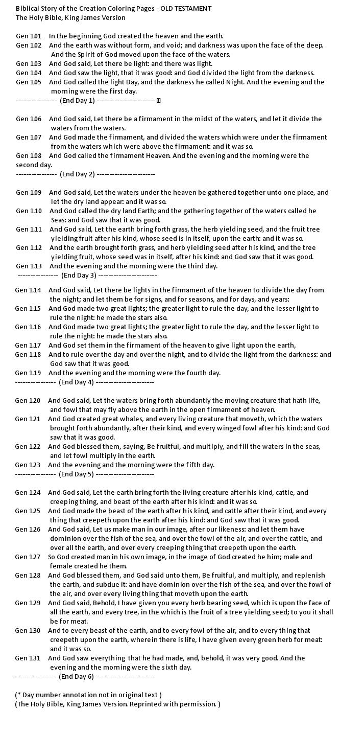 Bible Creation Story Text - KJV