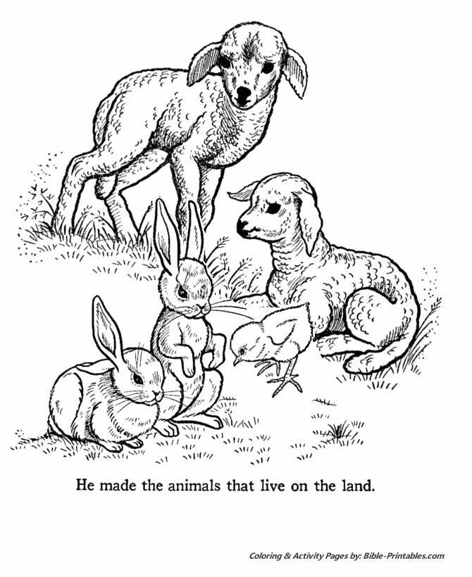 Bible Creation Story Coloring Pages - Creation Day 6 - Land Animals | Bible -Printables