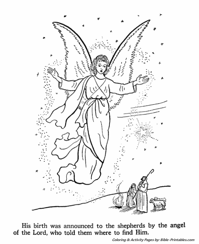 The Birth of Jesus New Testament Coloring Pages - Angles appear to