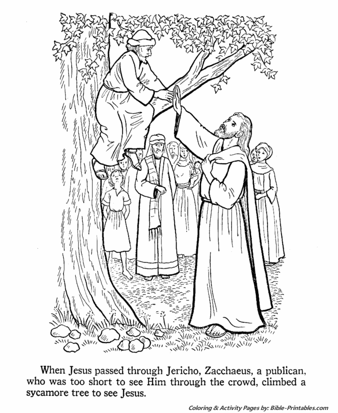 Jesus Teaches Coloring Pages - Zacchaeus climbs a tree to see Jesus