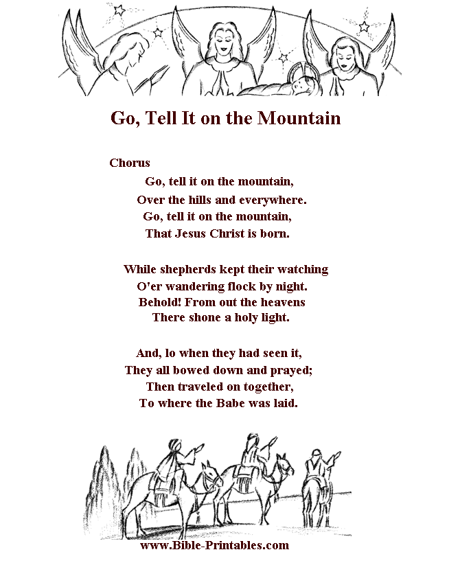 Bible Printables - Children's Songs and Lyrics - Go Tell it on the Mountain