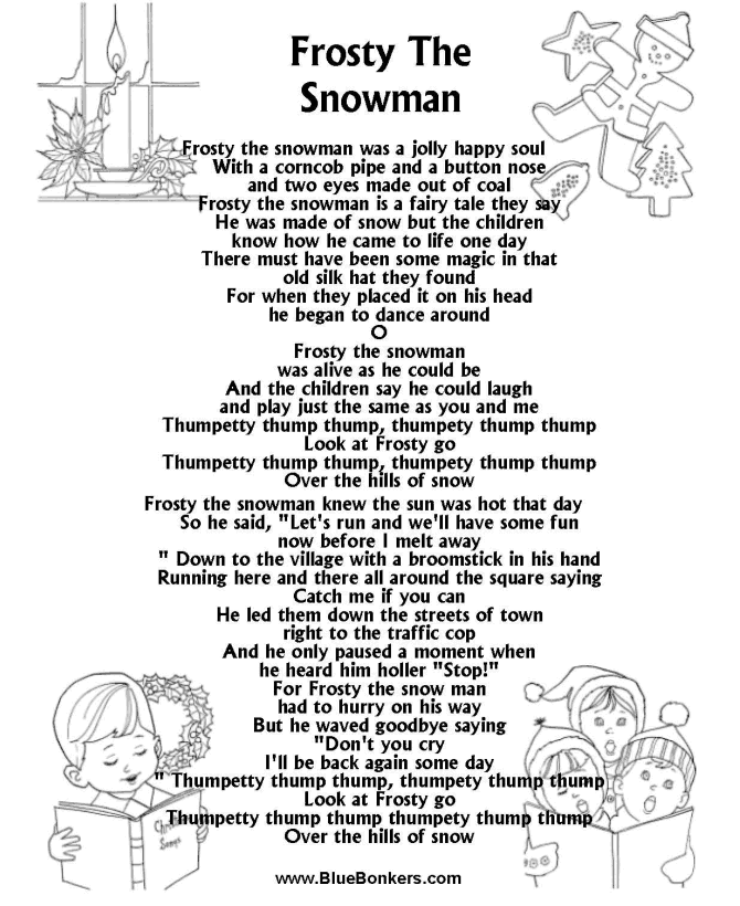 Christmas Carol Lyrics - FROSTY THE SNOWMAN 