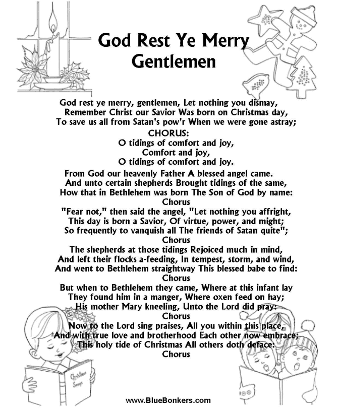Bible Printables - Christmas Songs and Christmas Carol Lyrics - GOD REST YE MERRY GENTLEMEN