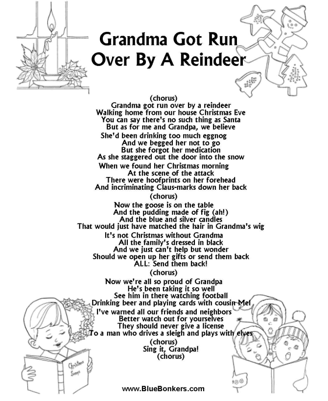 Christmas Carol Lyrics - GRANDMA GOT RUN OVER BY A  REINDEER 
