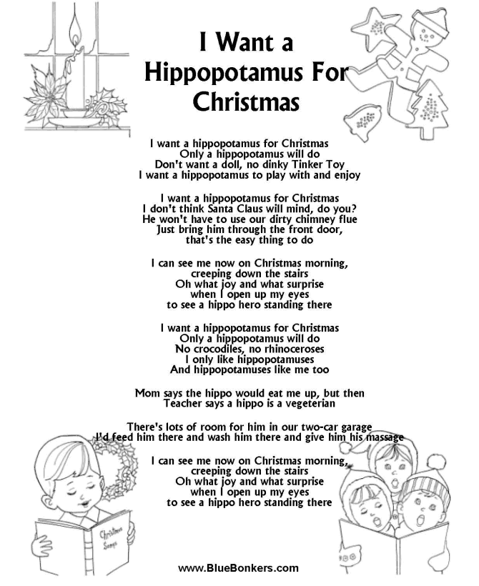 Christmas Carol Lyrics - I WANT A HIPPOPOTAMUS FOR CHRISTMAS