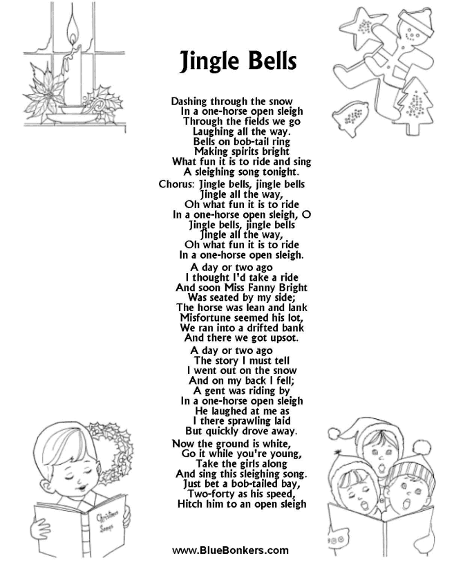 Bible Printables - Christmas Songs and Christmas Carol Lyrics - JINGLE BELLS