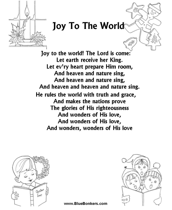 Bible Printables Christmas Songs and Christmas Carol Lyrics Joy to