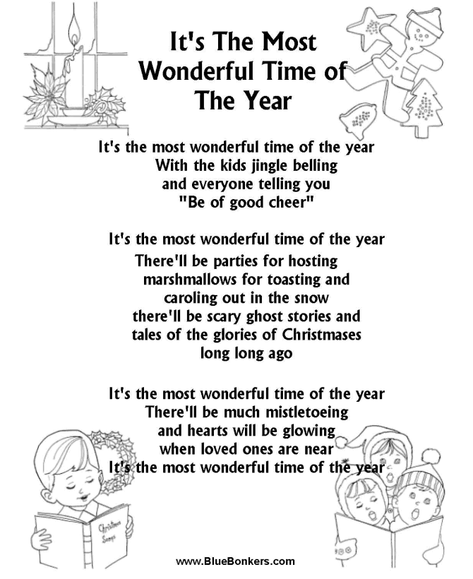 Christmas Carol Lyrics - IT'S THE MOST WONDERFUL TIME OF THE YEAR  