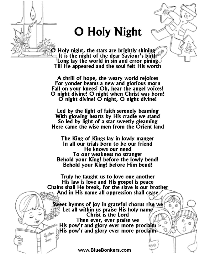 Bible Printables - Christmas Songs and Christmas Carol Lyrics - O HOLY NIGHT