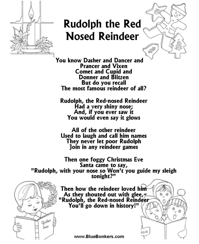 Christmas Carol Lyrics - RUDOLPH THE RED NOSED REINDEER 
