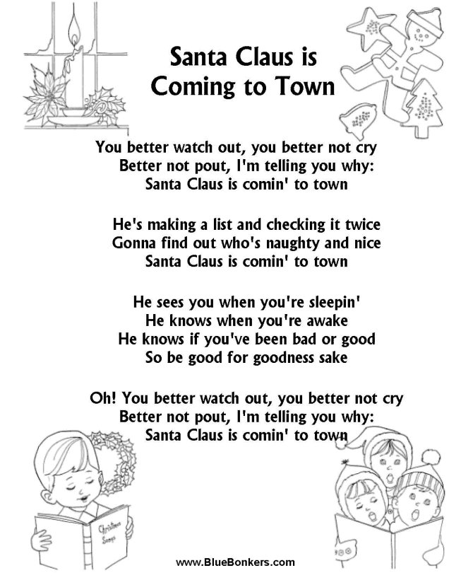 Bible Printables Christmas Songs and Christmas Carol Lyrics SANTA