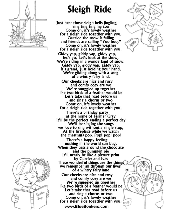 Bible Printables - Christmas Songs and Christmas Carol Lyrics - SLEIGH RIDE