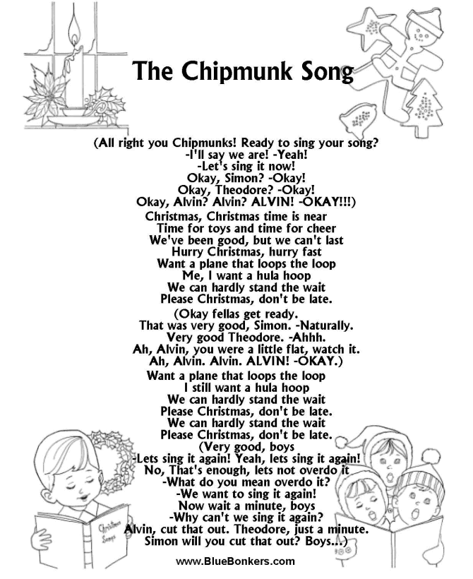 Bible Printables - Christmas Songs and Christmas Carol Lyrics - THE CHIPMUNK SONG