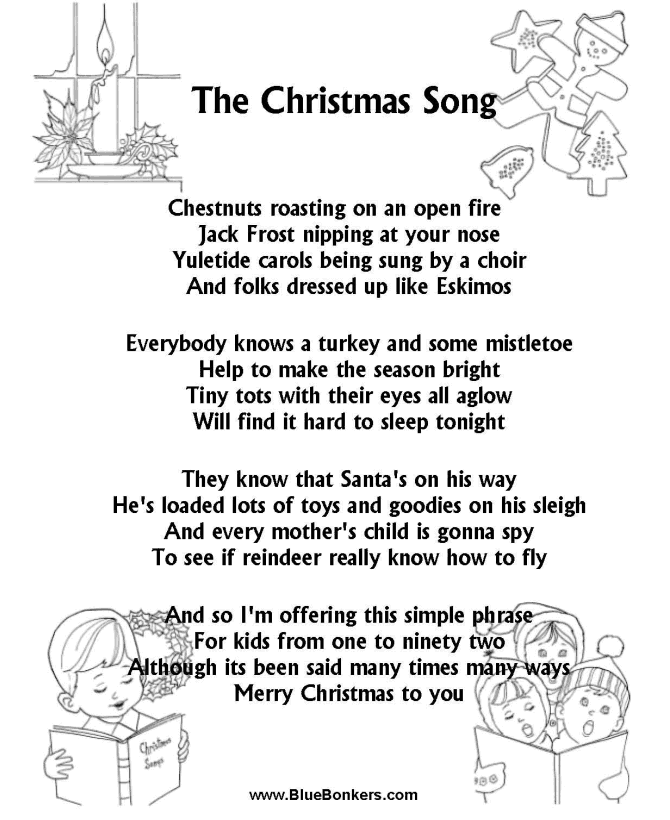 Christmas Carol Lyrics - THE CHRISTMAS SONG (CHESTNUTS ROASTING) 