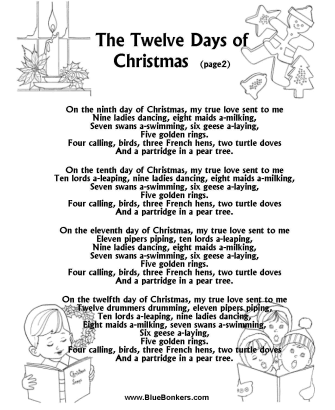 Bible Printables Christmas Songs and Christmas Carol Lyrics THE 12