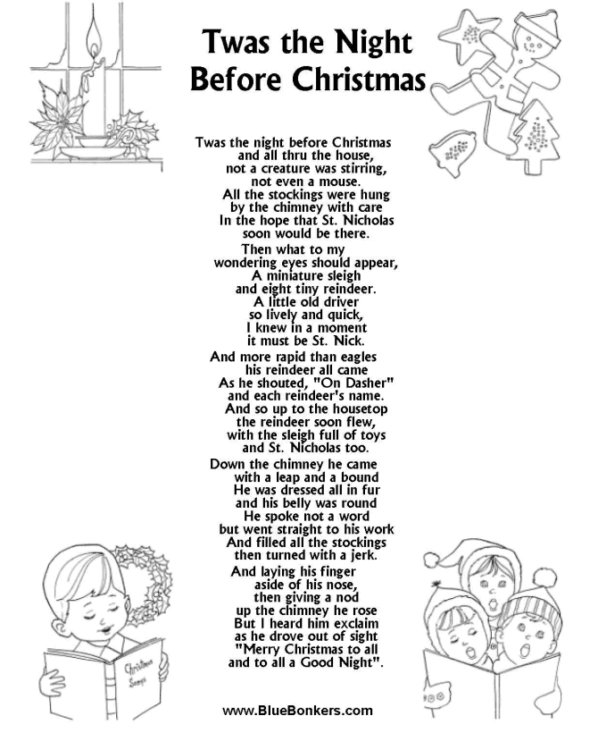 Christmas Carol Lyrics - TWAS THE NIGHT BEFORE CHRISTMAS