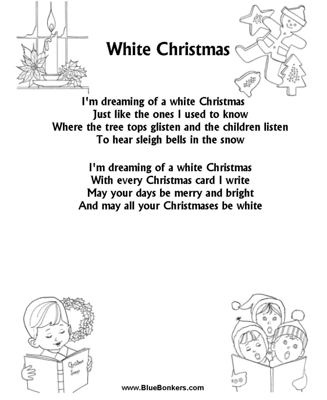 Bible Printables - Christmas Songs and Christmas Carol Lyrics - WHITE